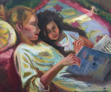 Painting of kids reading